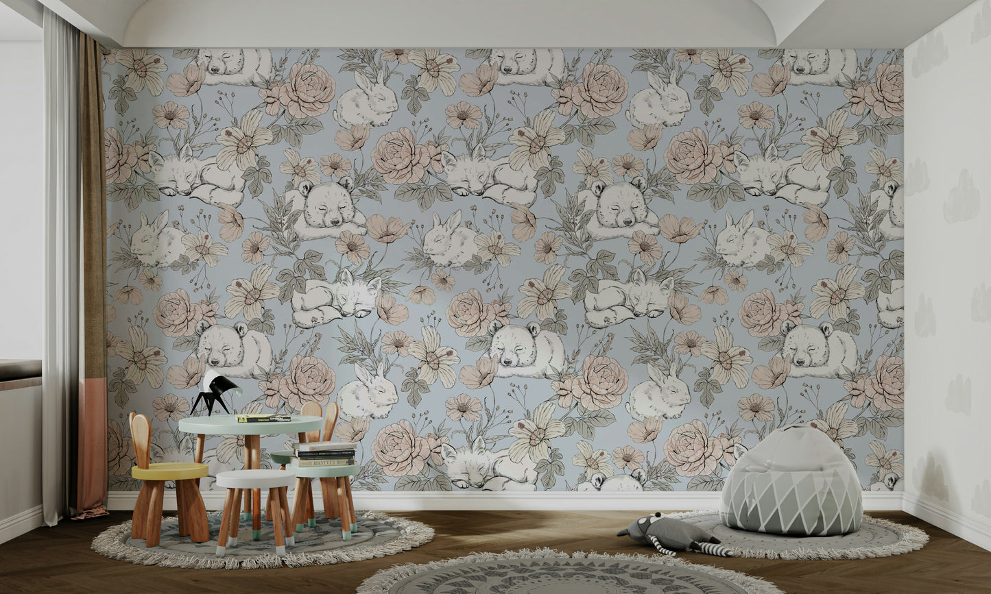 Dreamy kids room wallpaper in soft tones