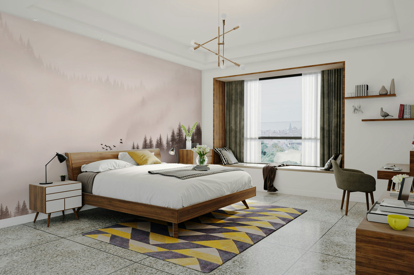 Enchanted Valley Sepia Wallpaper – Tranquil wallpaper for bedroom or study