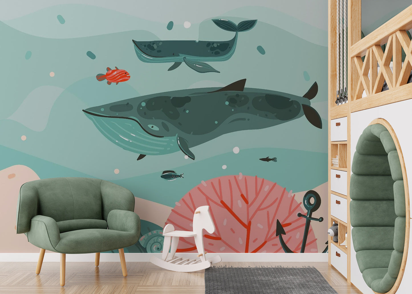 Oceanic adventure with Whale Adventure Wallpaper Mural