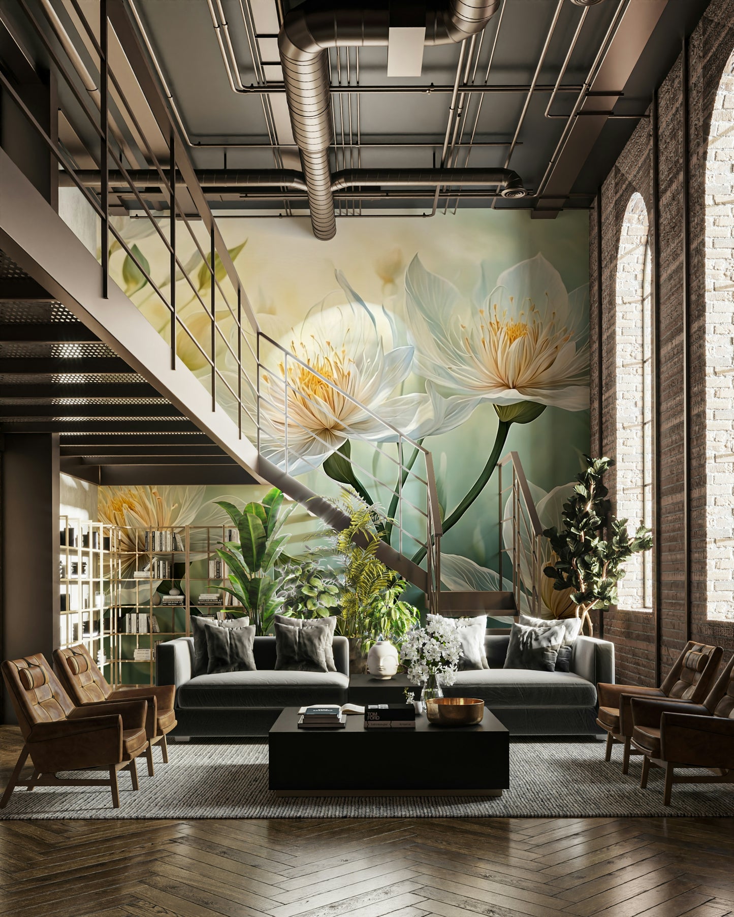 Subtle floral wall wallpaper in white for modern decor