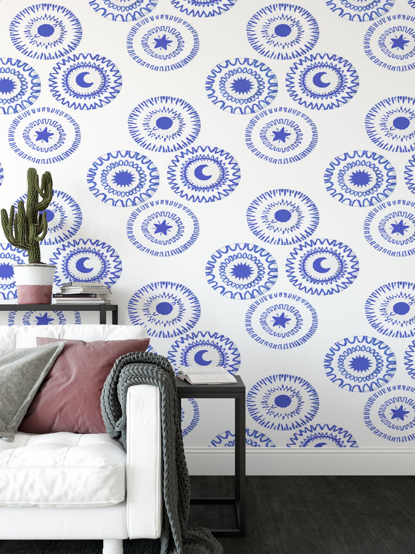 Elegant porcelain blue removable wallpaper for timeless decor.