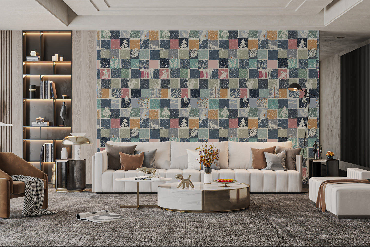 Sophisticated Forest Fauna Mosaic Wallpaper