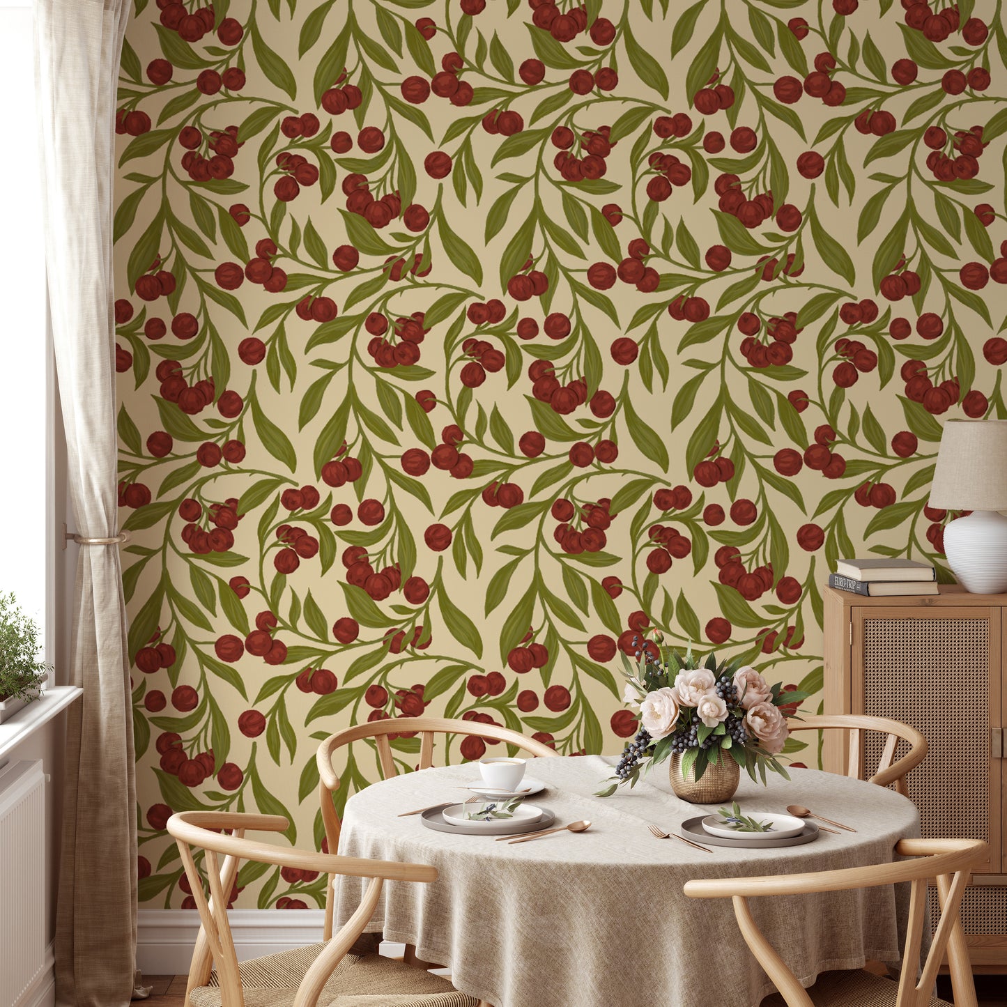 Elegant red autumn berries mural wallpaper for seasonal charm.