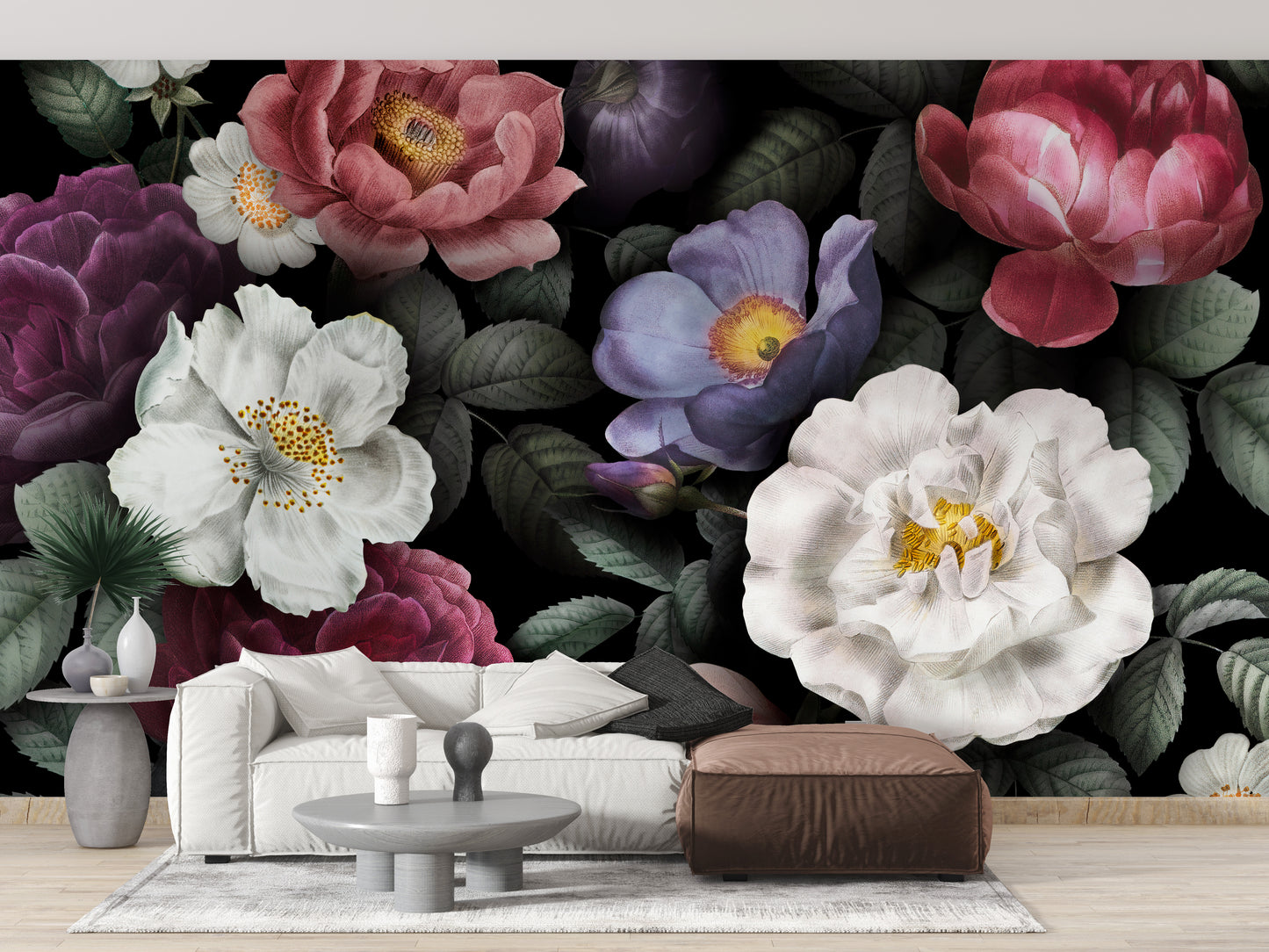 Dark Floral Background Mural for Walls