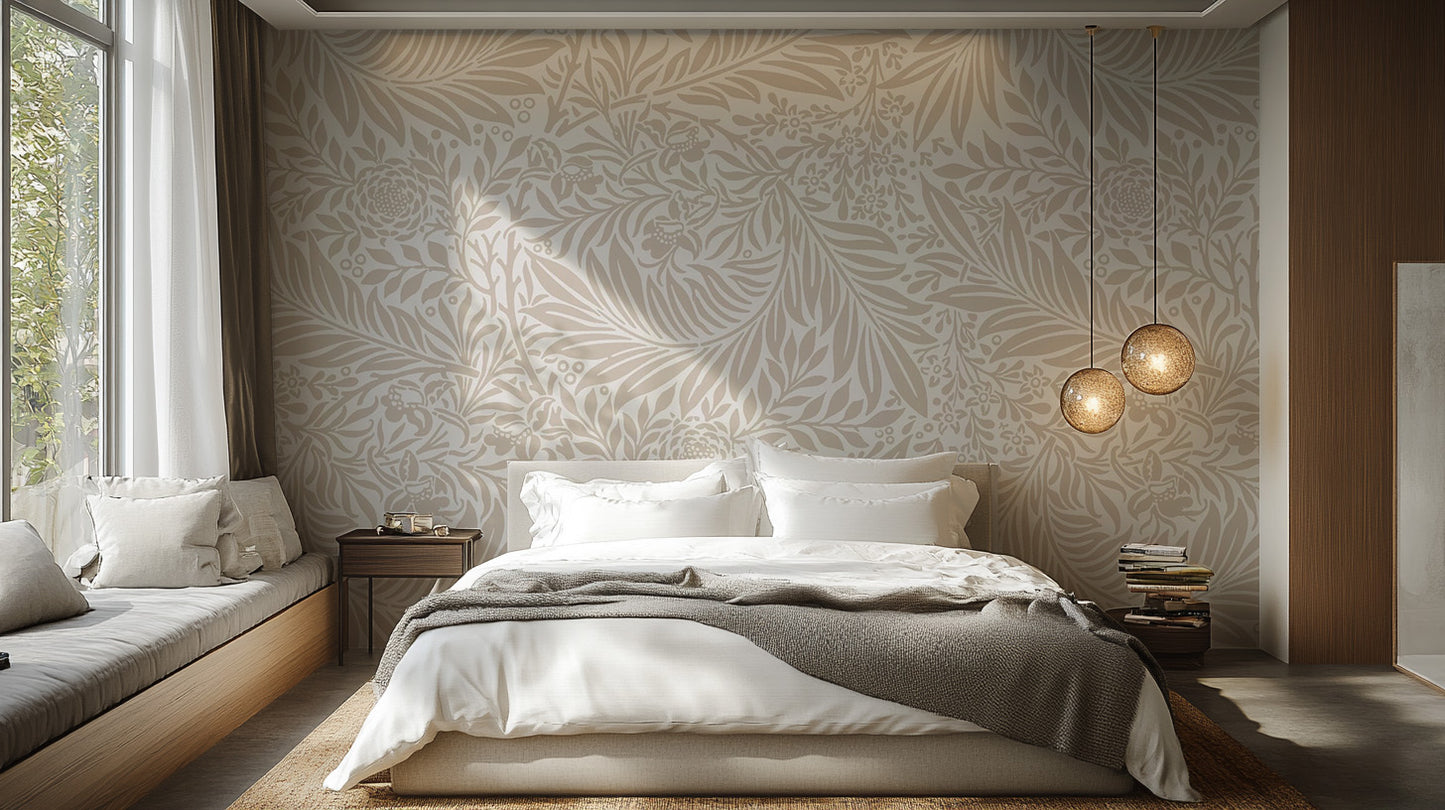 Beige Color Leaves Wallpaper Mural for peaceful vibes
