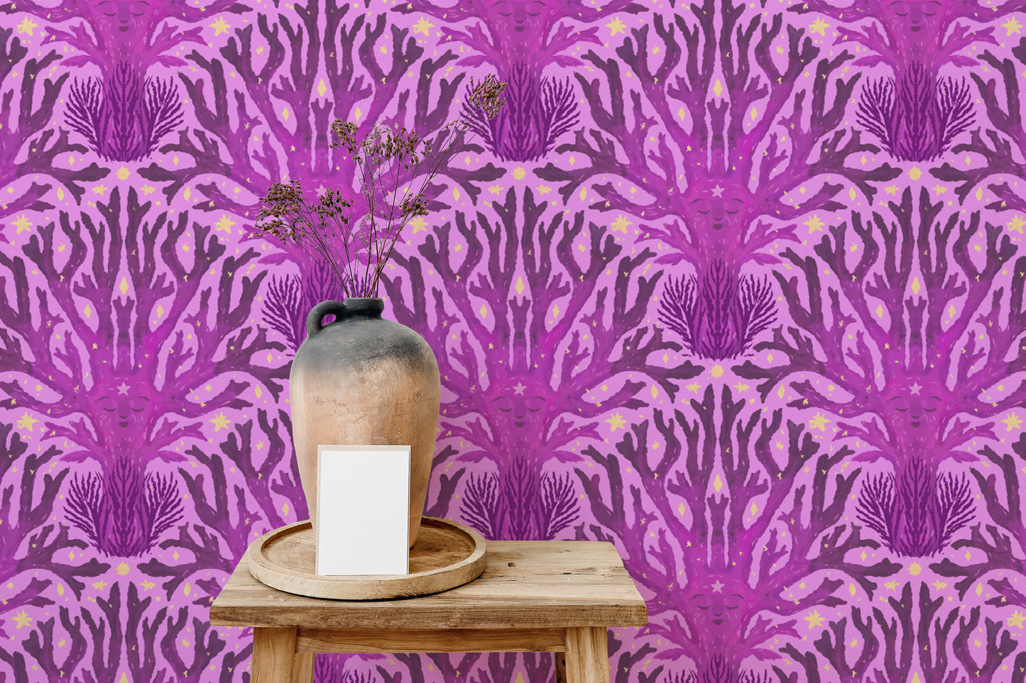 Artistic lilac coral wall mural for bold interiors