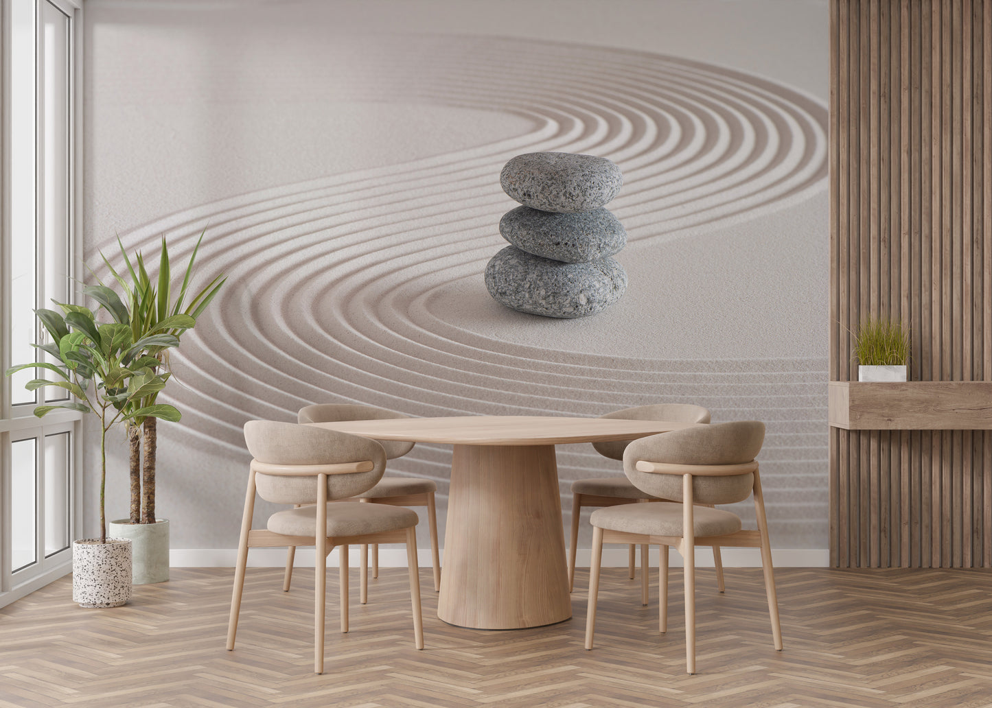 Zen garden mural with meditative vibes