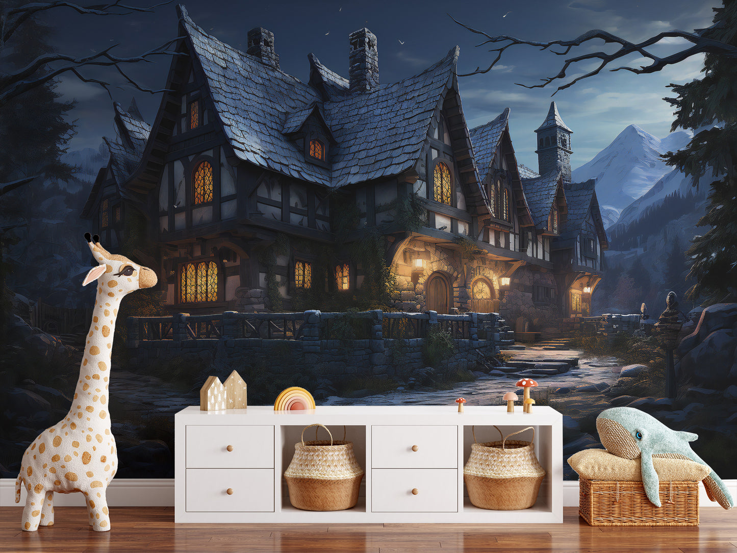 Halloween Haunted Cottage chilling wall mural.