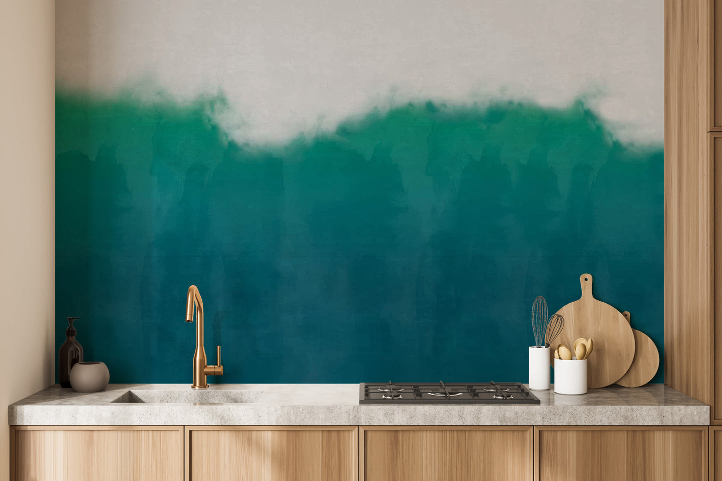 Sea Green Watercolor Stick on Wallpaper