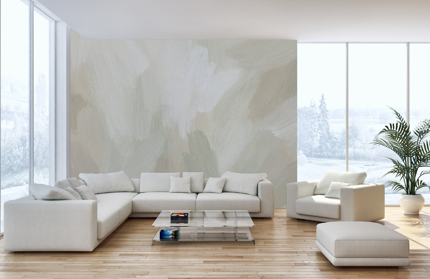 Calming abstract wallpaper mural in muted tones