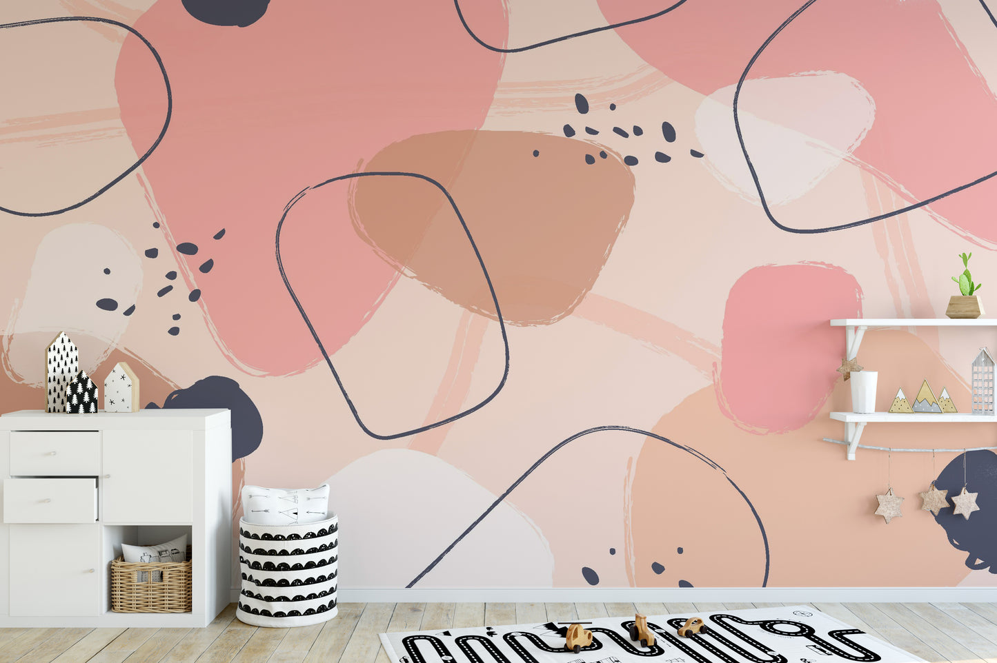 Soft abstract pastel mural for modern and tranquil spaces.