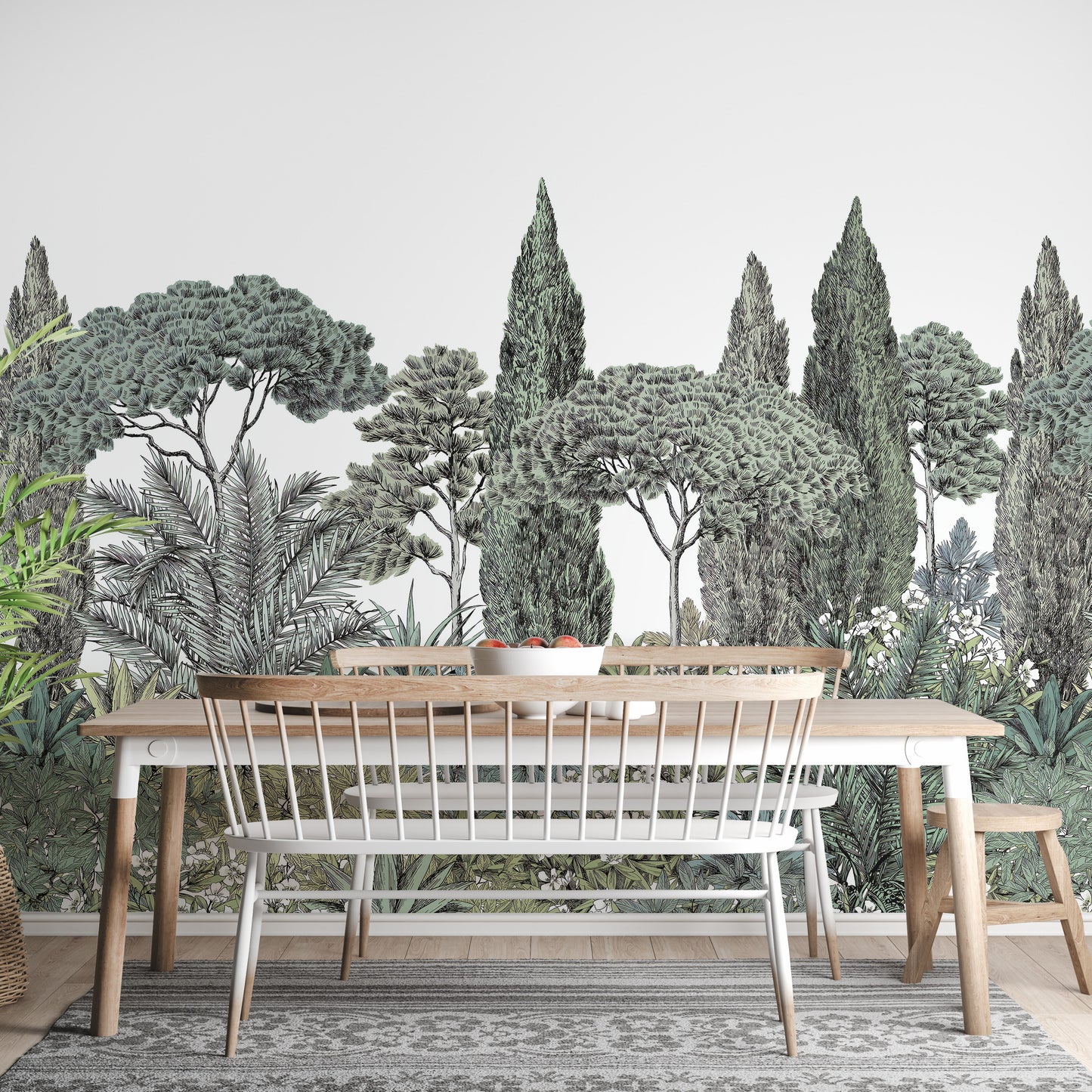 Calm forest greenery mural wallpaper for peaceful interiors.