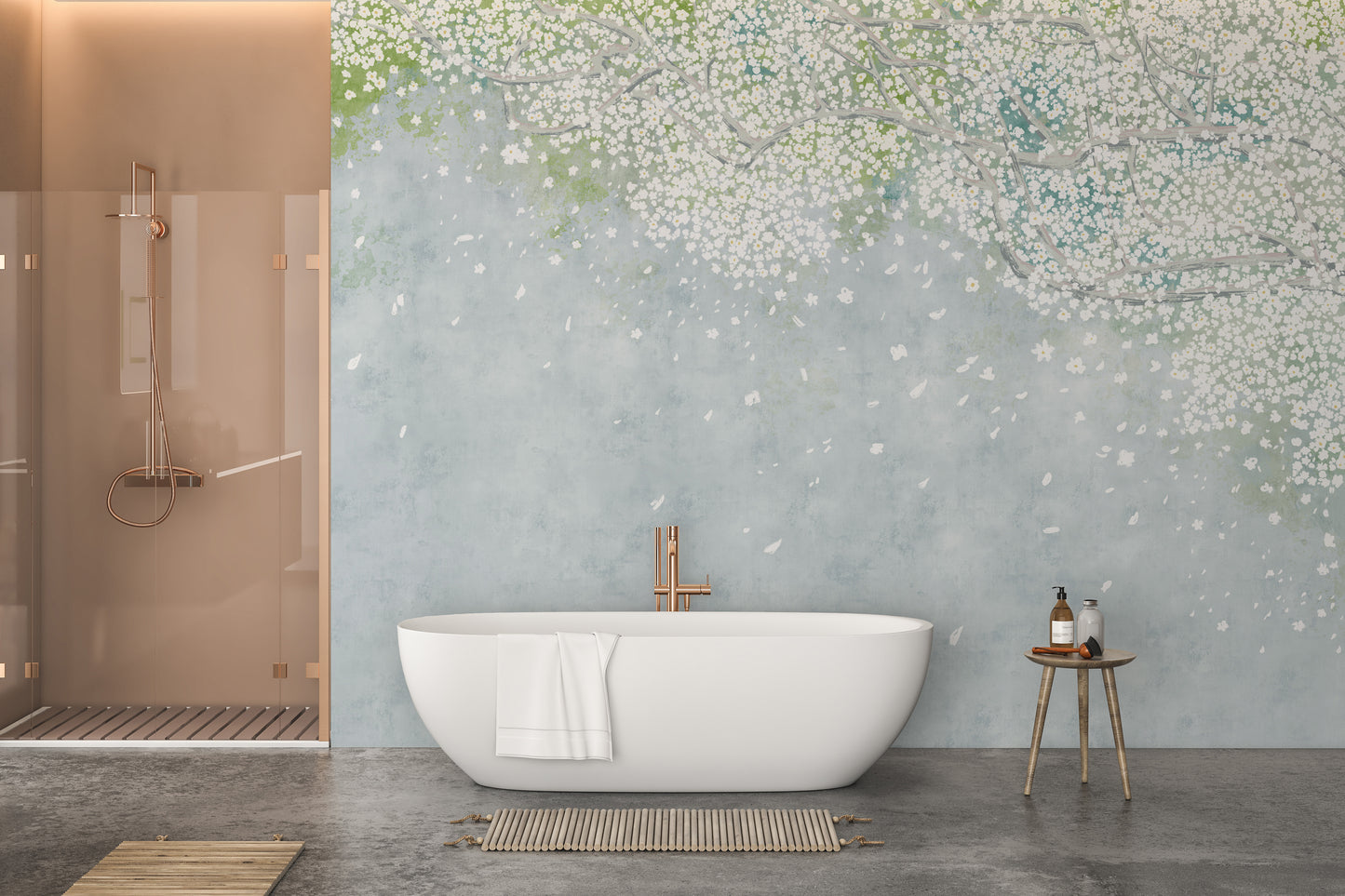 Soft floral wallpaper for elegant bathrooms