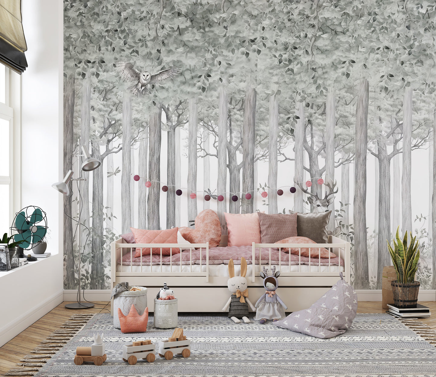 Whimsical animal mural for nursery decor