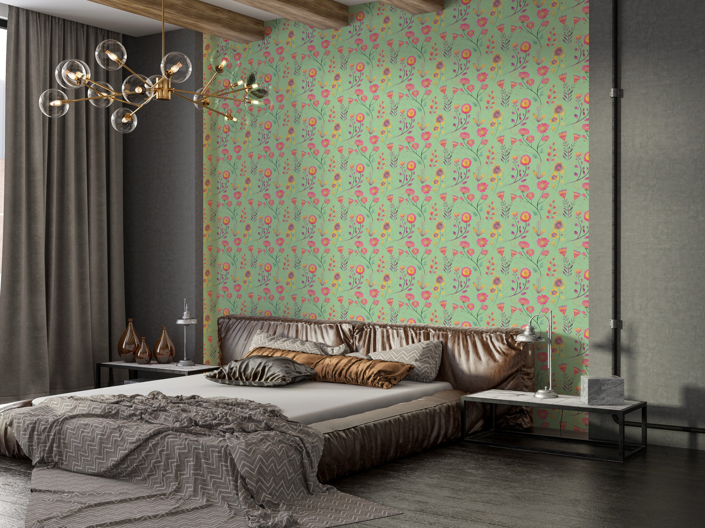 Luminous Floral Whispers Teal Wallpaper
