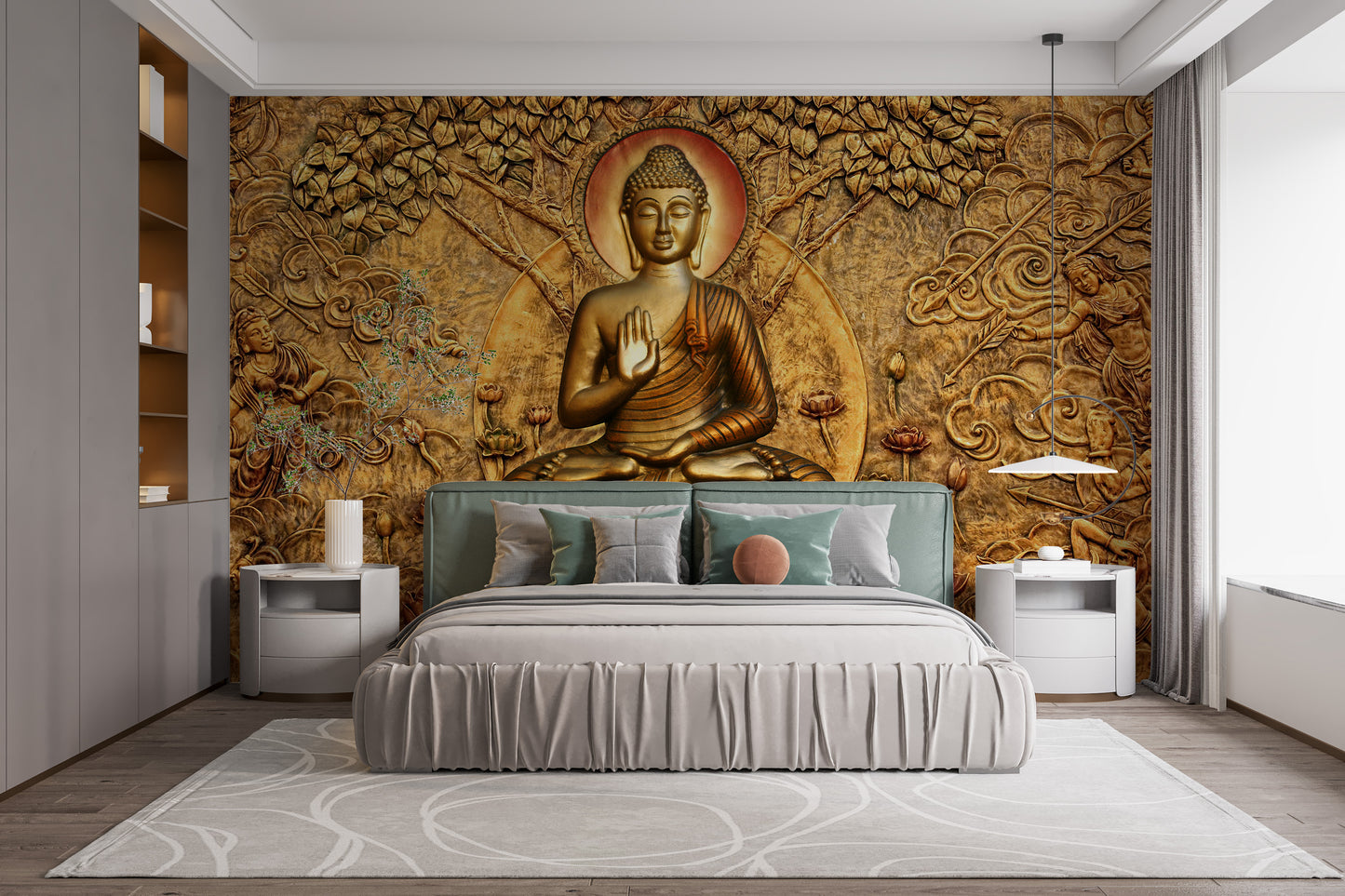 Golden Buddha Bas Relief Wall Mural - Giffywalls