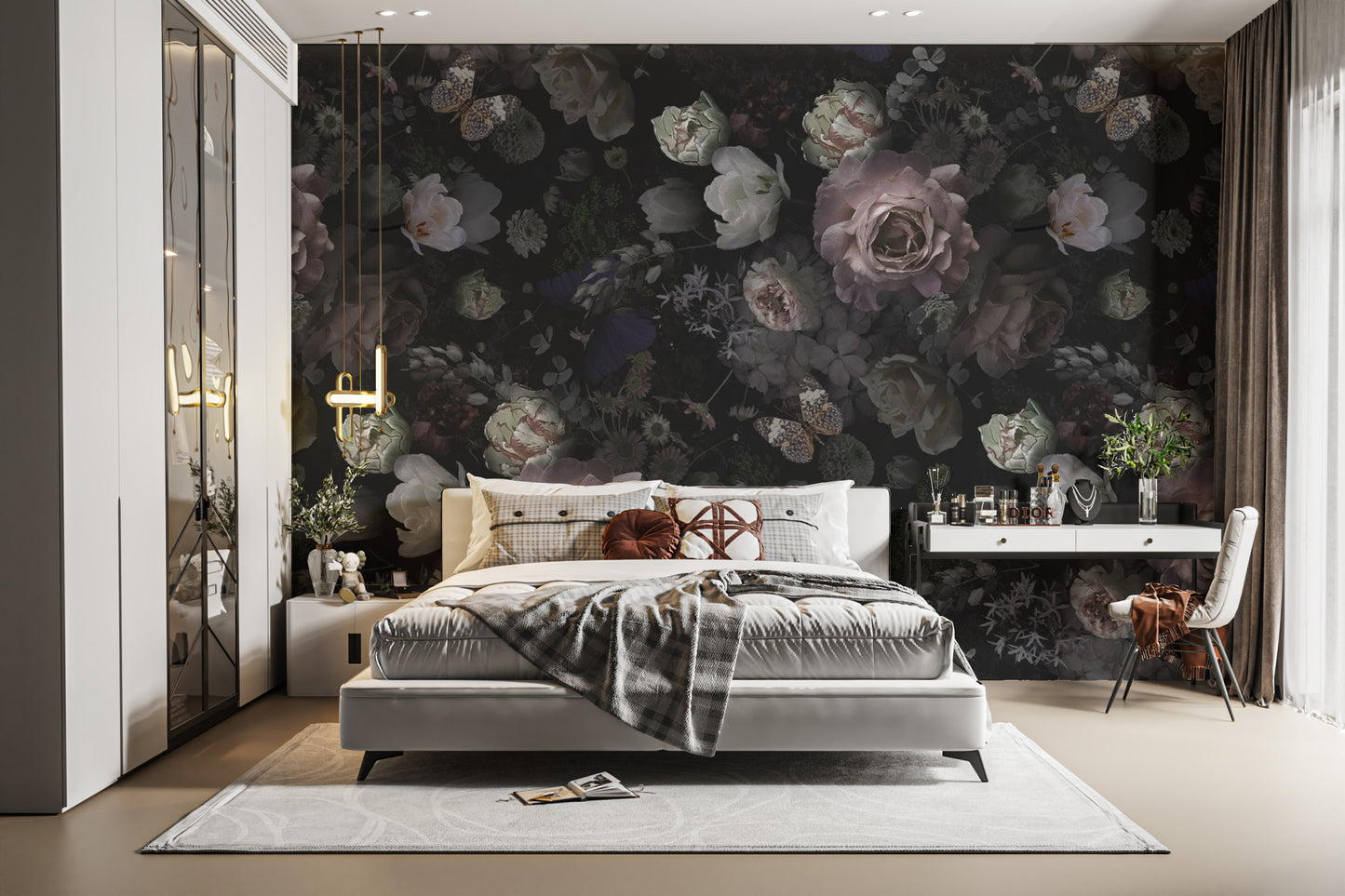 Pink rose wallpaper with dark moody blooms