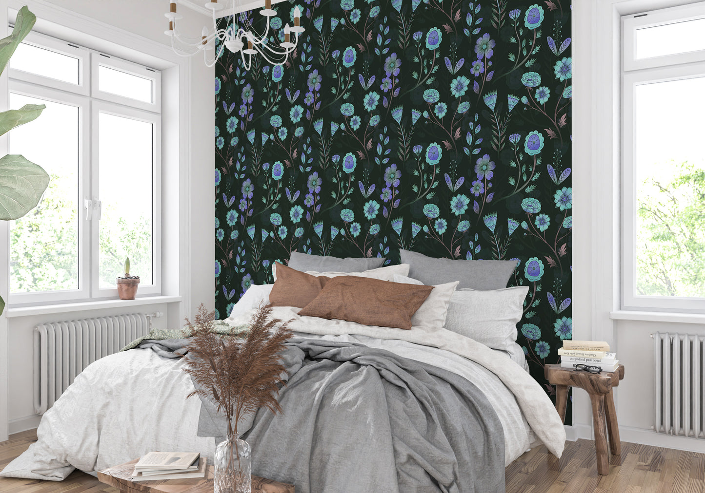 Luminous Floral Whispers Bluish Tones Wallpaper