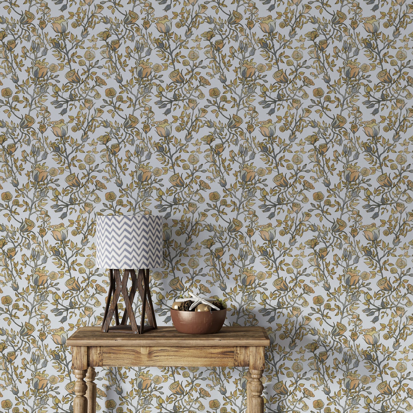 Roses Tree Golden and Gray Wallpaper