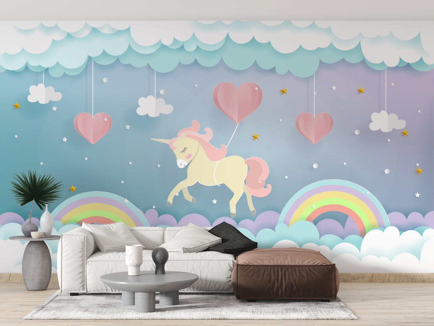 Playful running unicorn wall mural decor