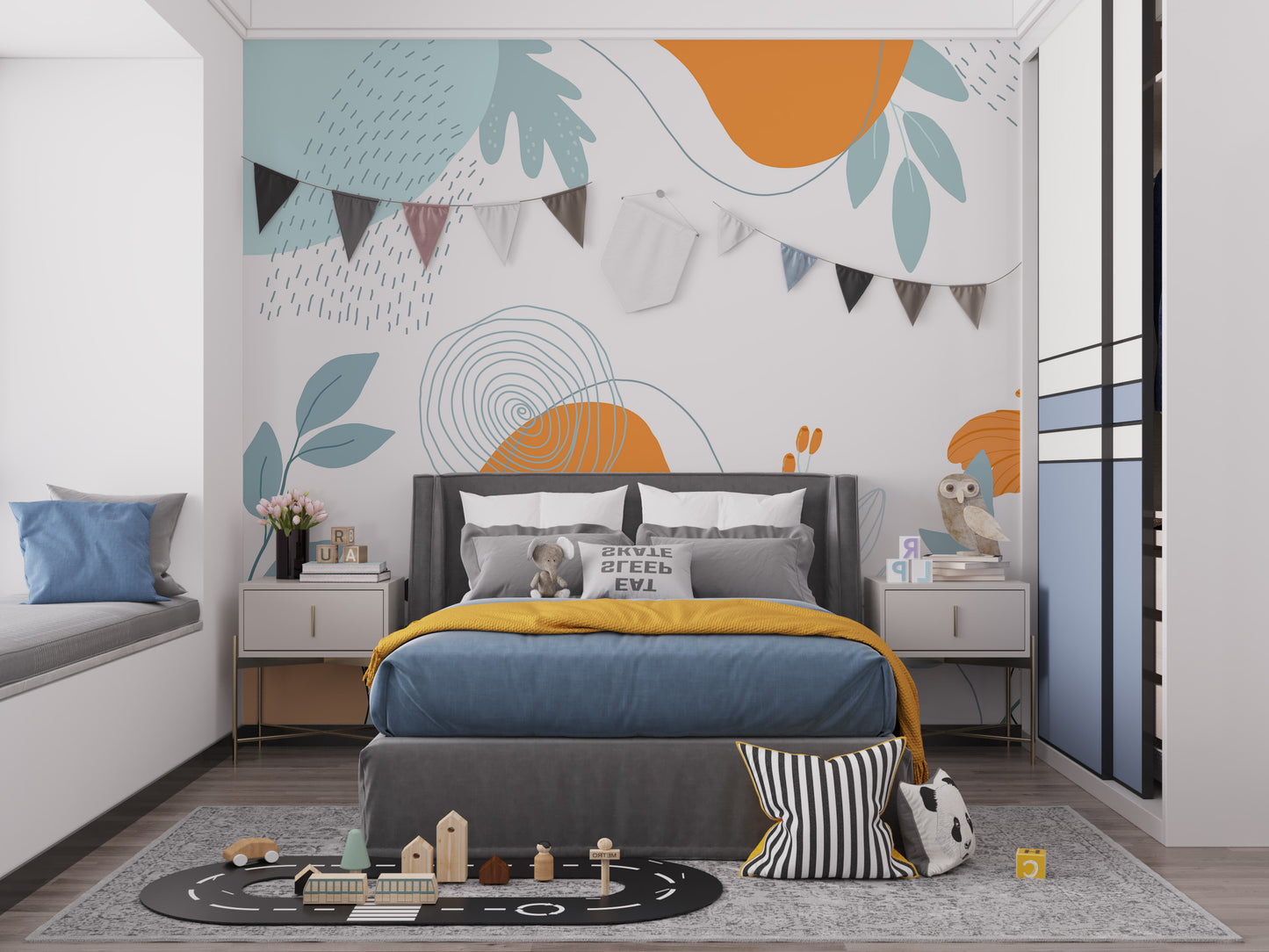 Bright abstract floral wallpaper mural for living rooms