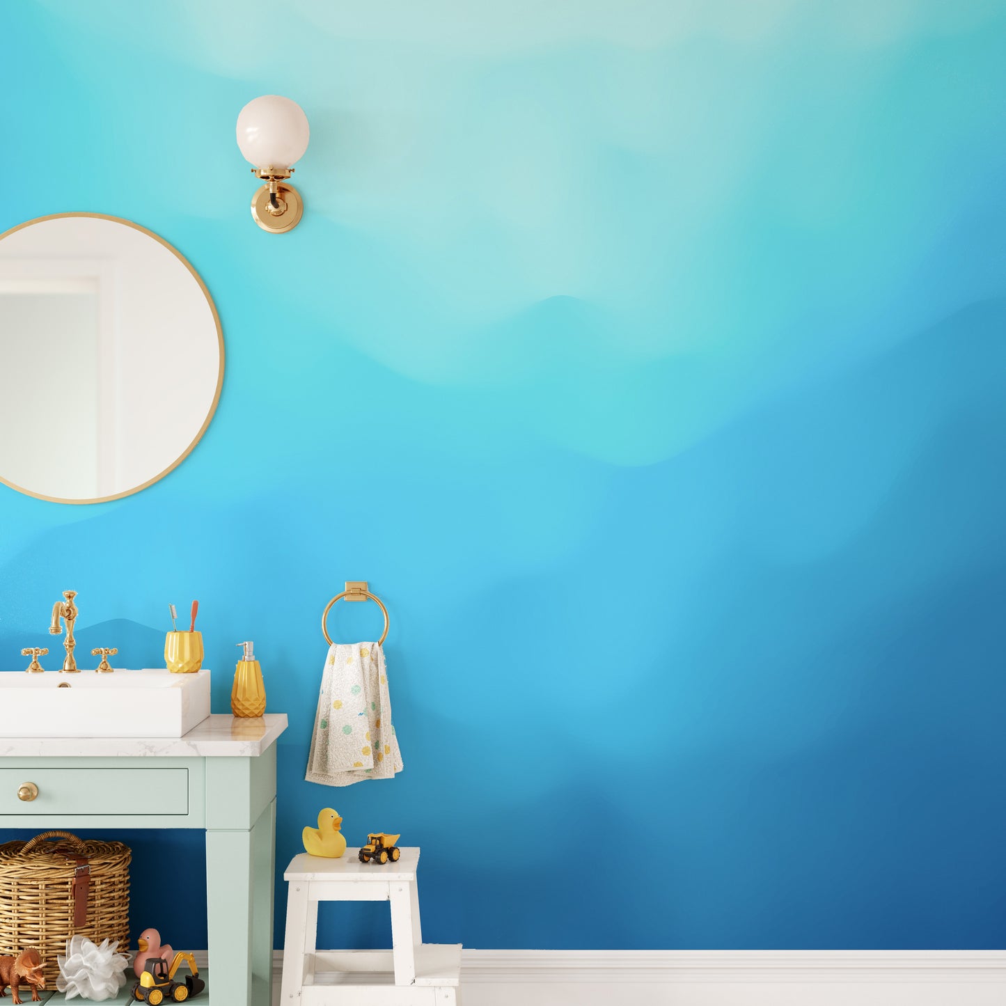Underwater-themed indigo wall mural