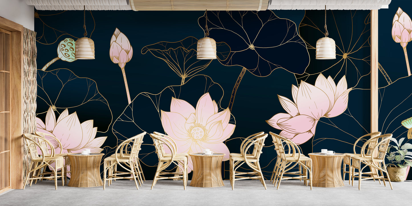 Minimalist lotus wallpaper with golden highlights