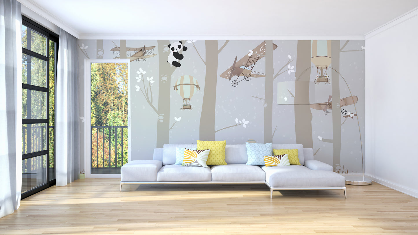 Pandas exploring serene forest