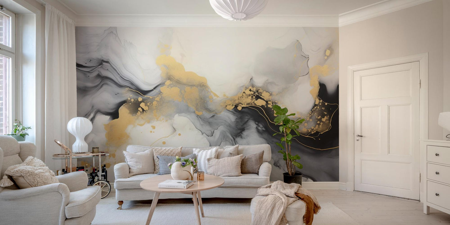 Luxurious Black and Gold Abstract Marble Wallpaper