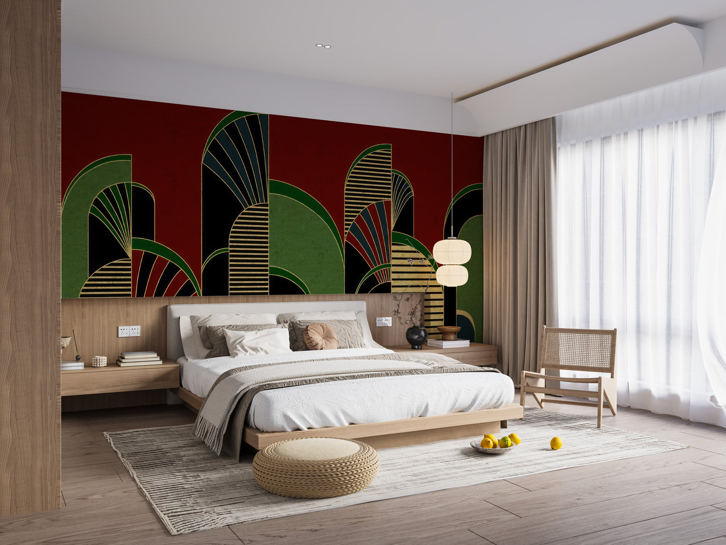 Striking vintage archway mural with bold colors