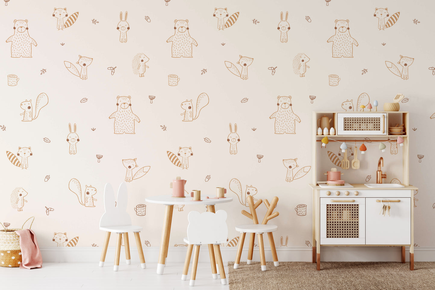 Cream Baby Forest Friends Wallpaper