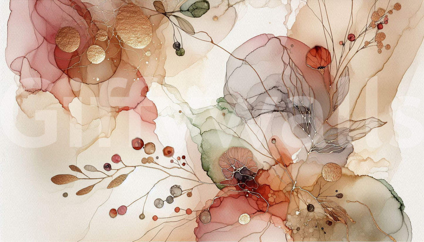 Modern abstract botanical wall mural for living room or office.