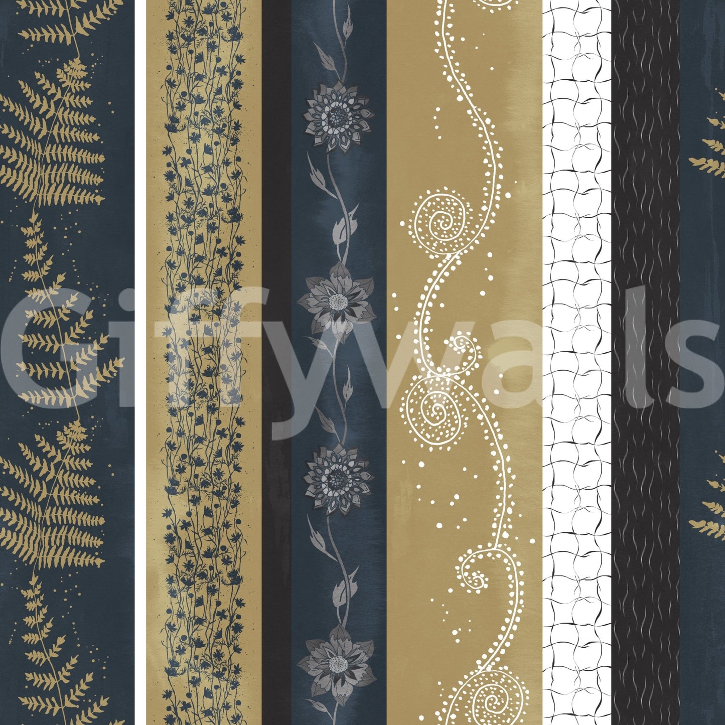 Wallpaper with a mix of earthy and navy tones.