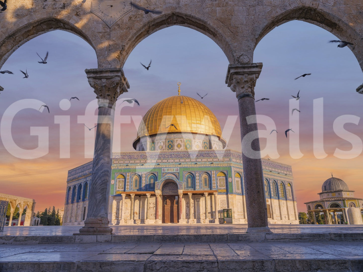 Birds in ancient architecture mural