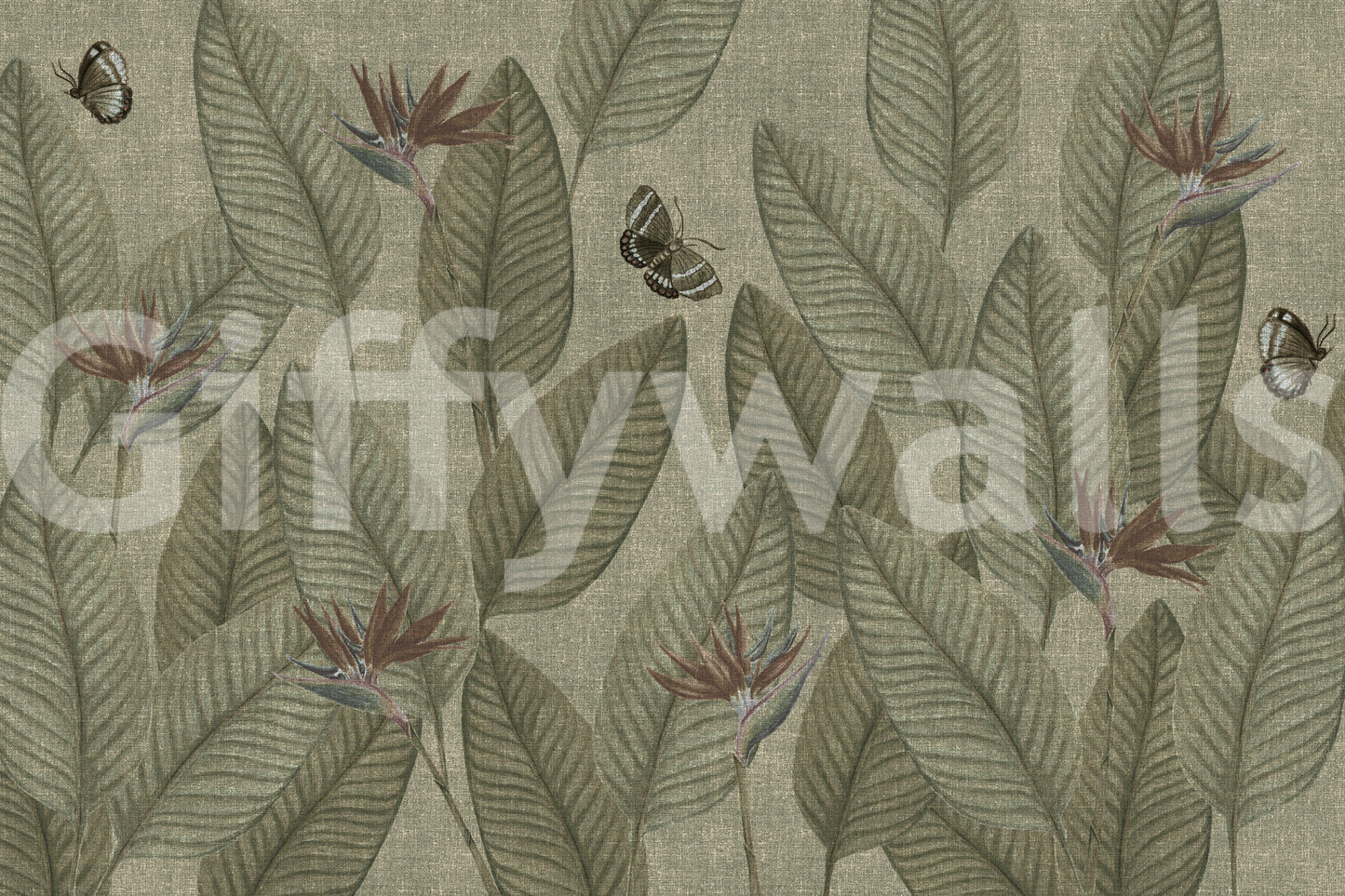 Artistic drawn butterflies on Jungle Life Antique wallpaper.