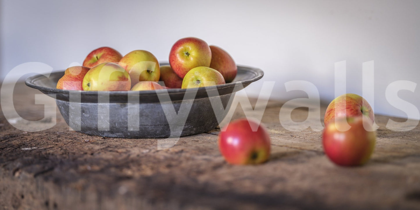 Natural beauty of apples on a rustic wooden table mural