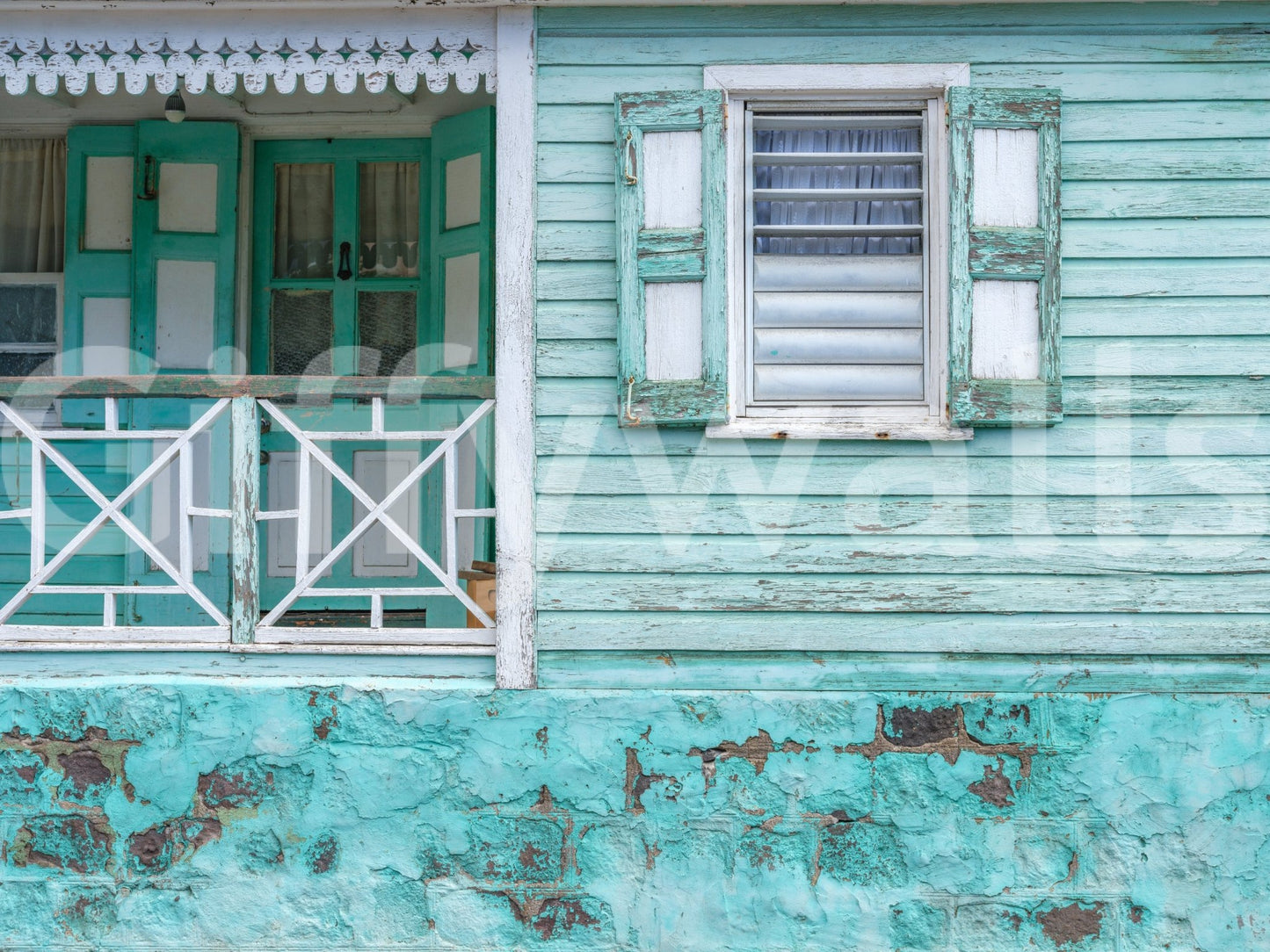 Distressed paint texture wallpaper in coastal tones.
