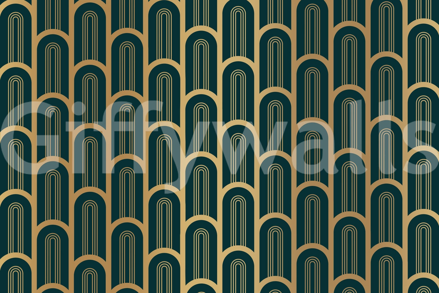 Luxury Art Deco wall mural featuring bold cyan and gold columns