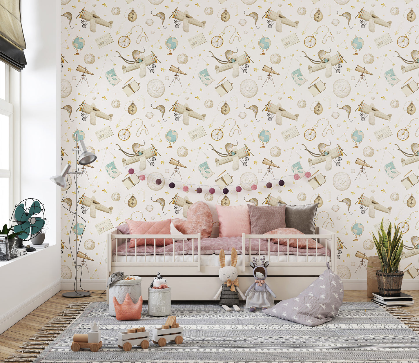 Airplane wallpaper for playroom decor