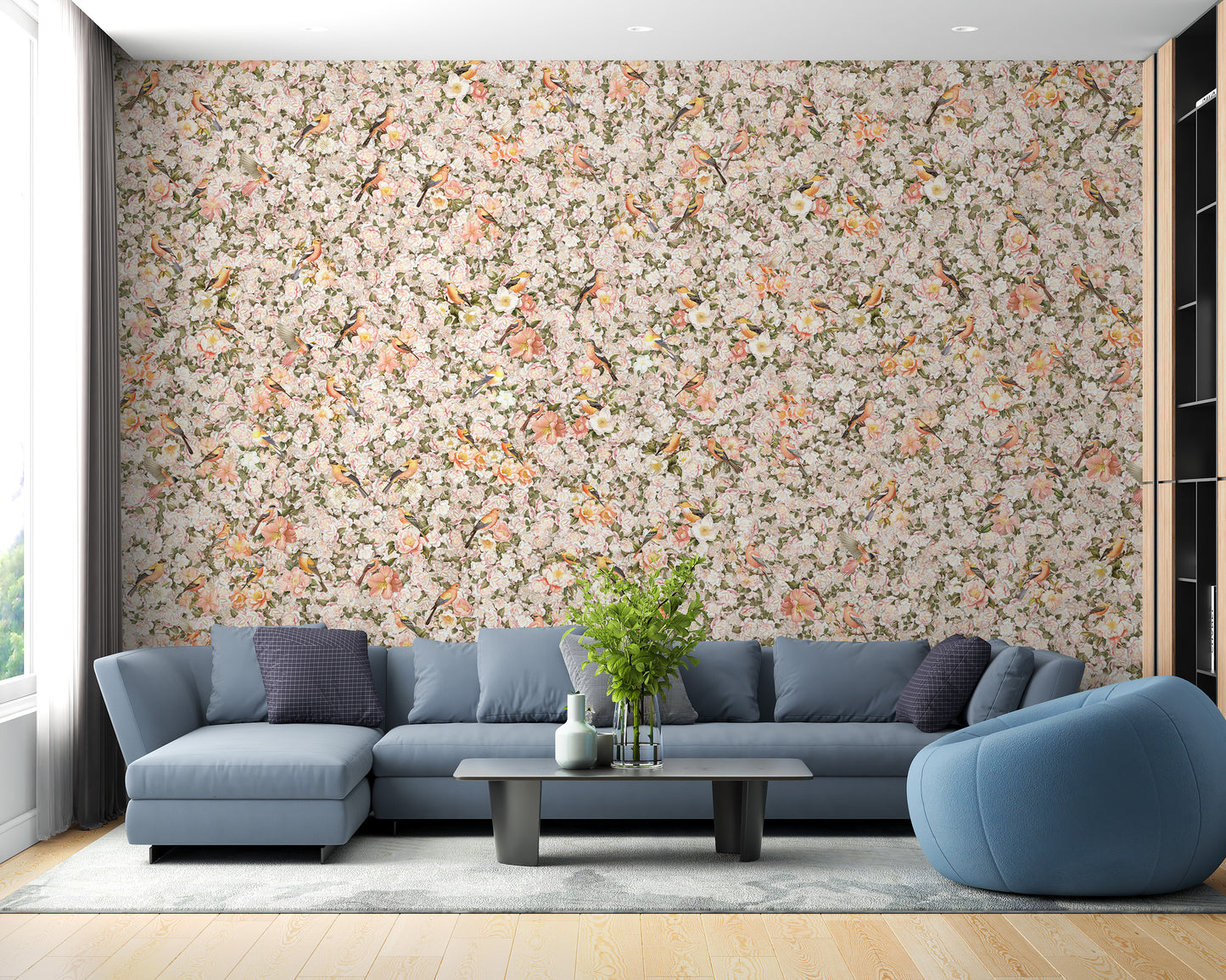 Nature-inspired floral birds wallpaper