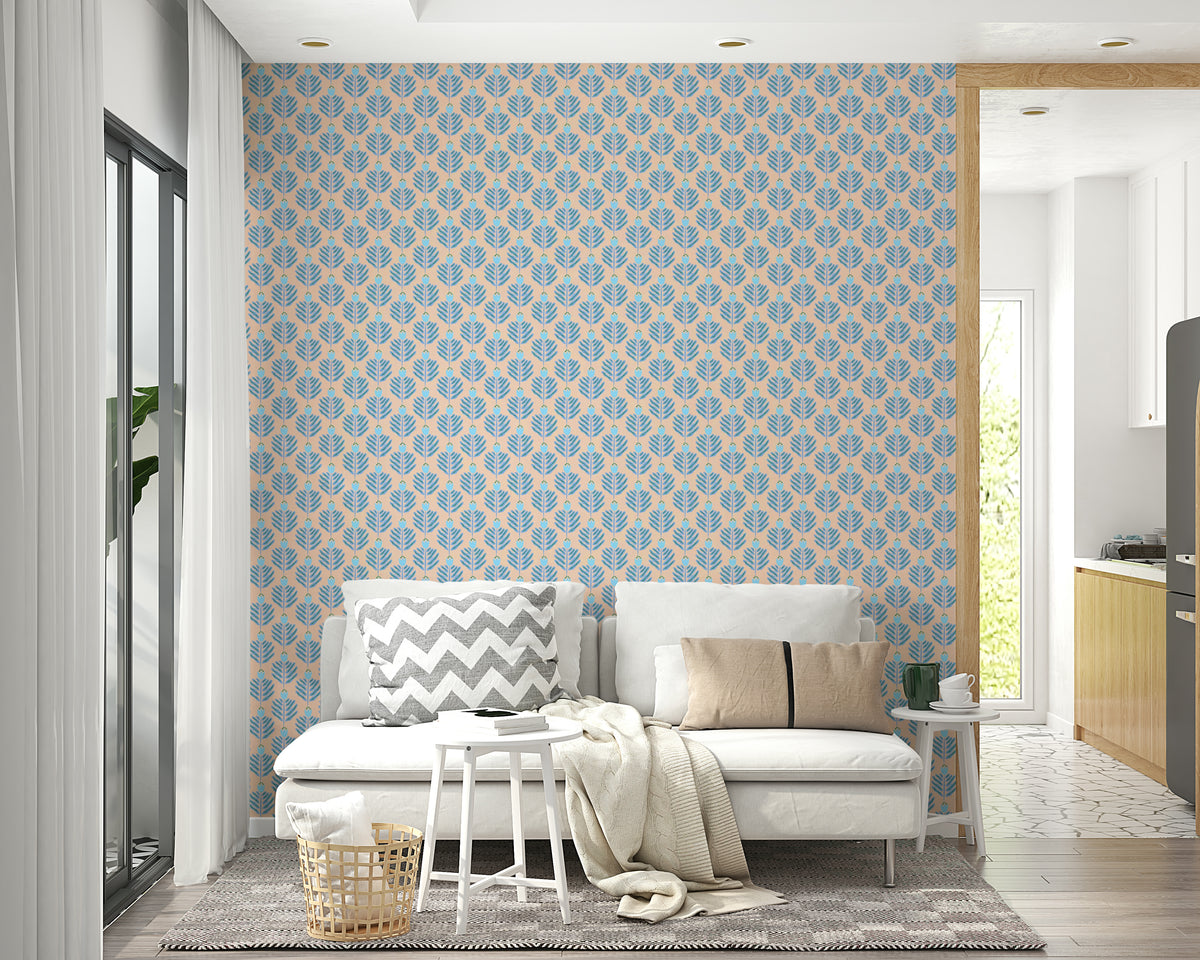 Nature-inspired blue chunky plant jewel jungle wallpaper for vibrant spaces