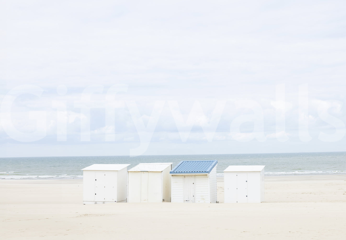 Decorative wall covering with stylized blue roofs