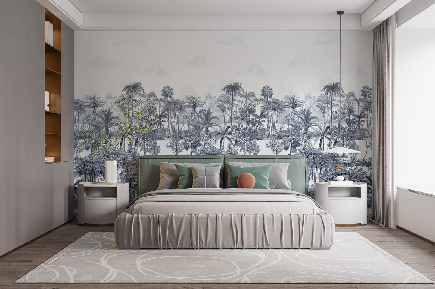 Nature-inspired blue palm trees wall mural