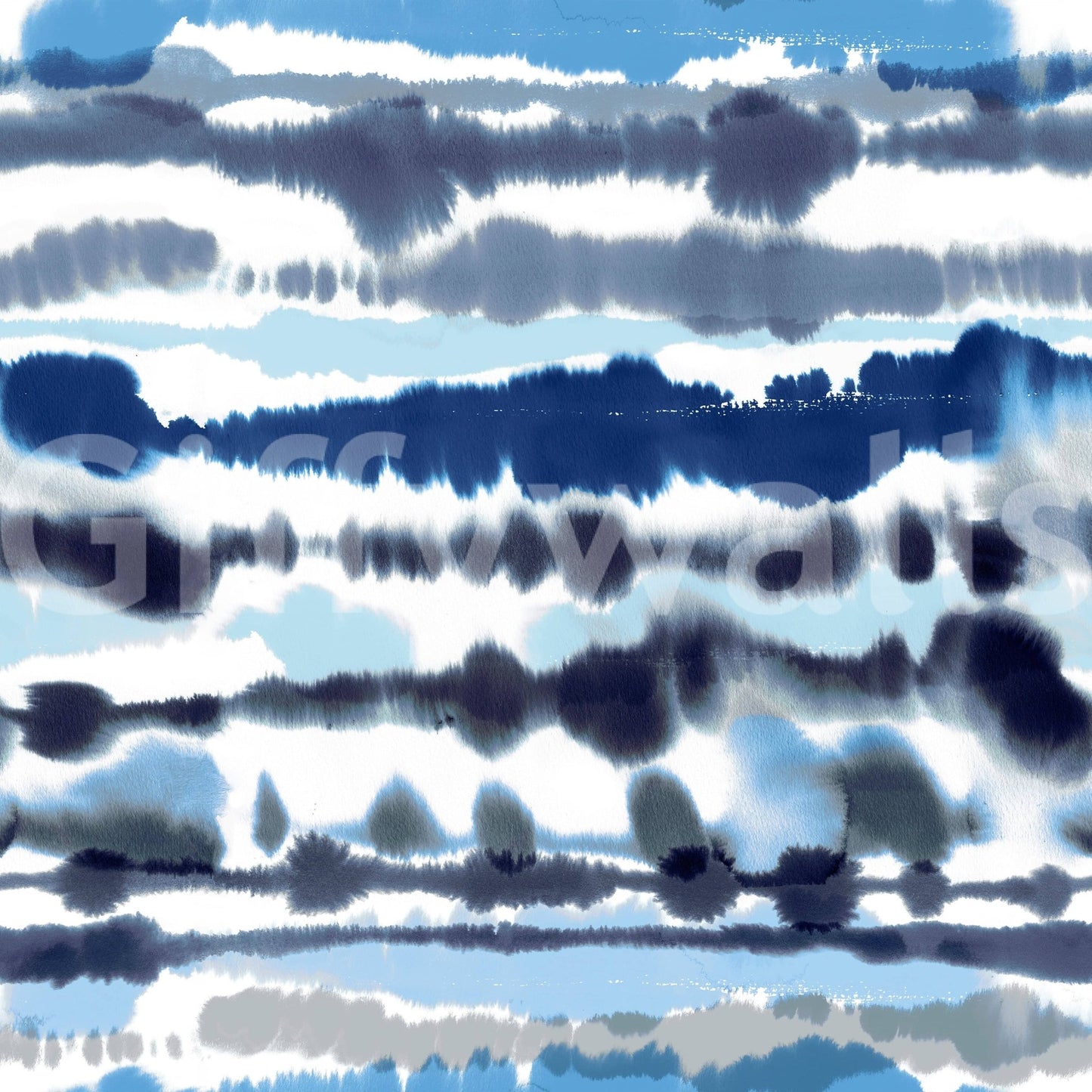 Sophisticated nursery featuring light blue and navy wave patterns on the main wall.