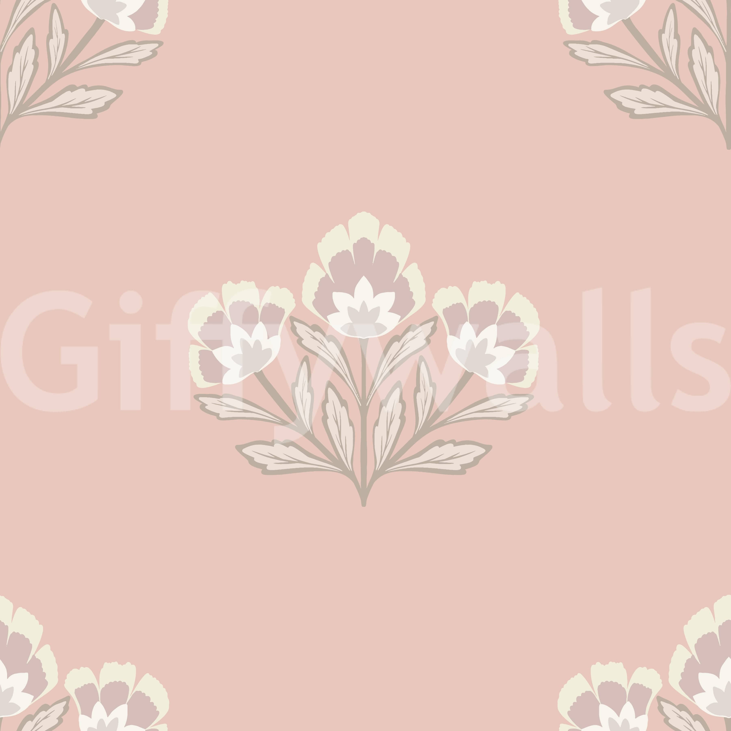 Rosy pink wallpaper, classic flower emblem, harmonious design element repeat.