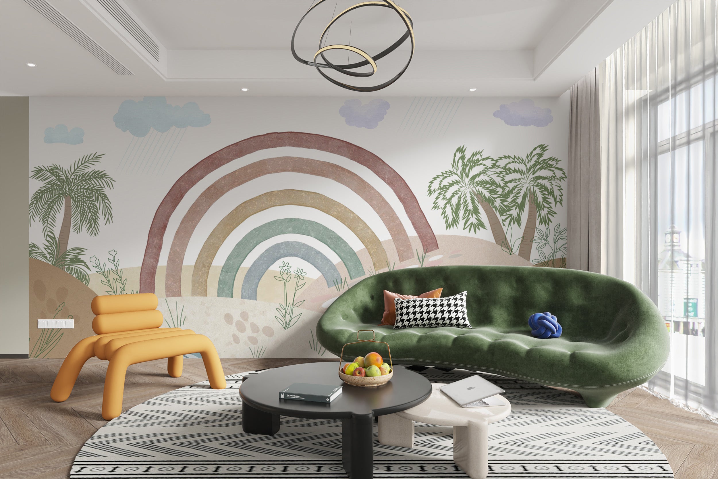 Boho Neutral Rainbow Landscape Mural - Serene Wall Design