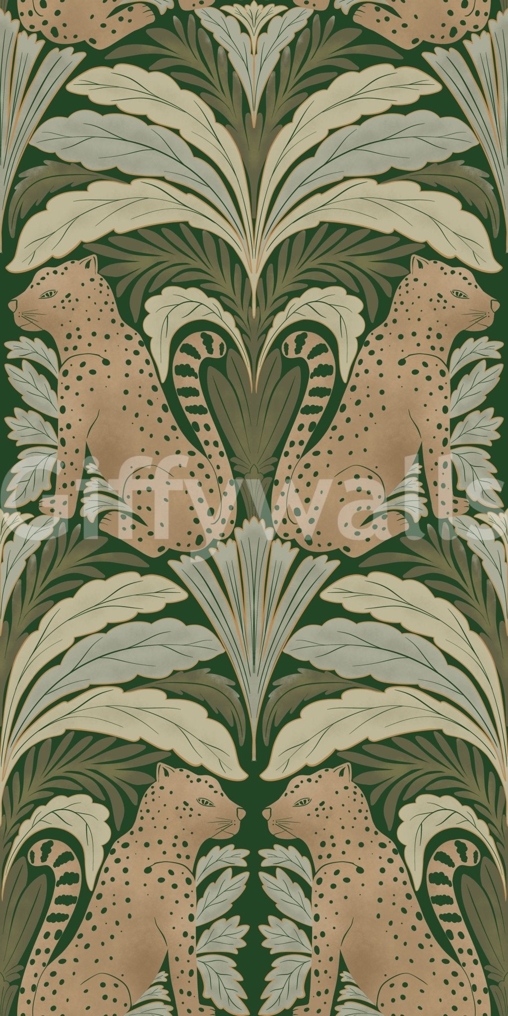Wallpaper with twin leopards and stylized florals