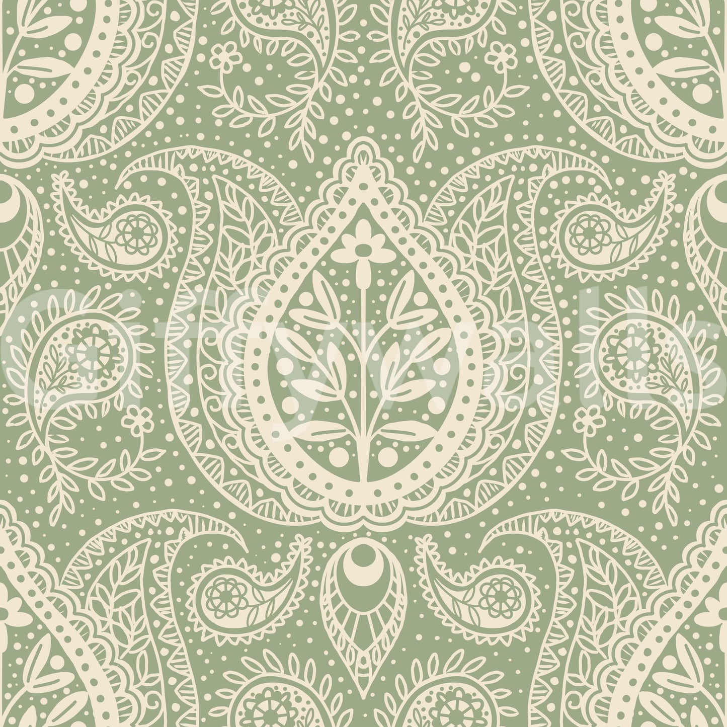 Subtle Botanical Paisley - Sage Green Wallpaper