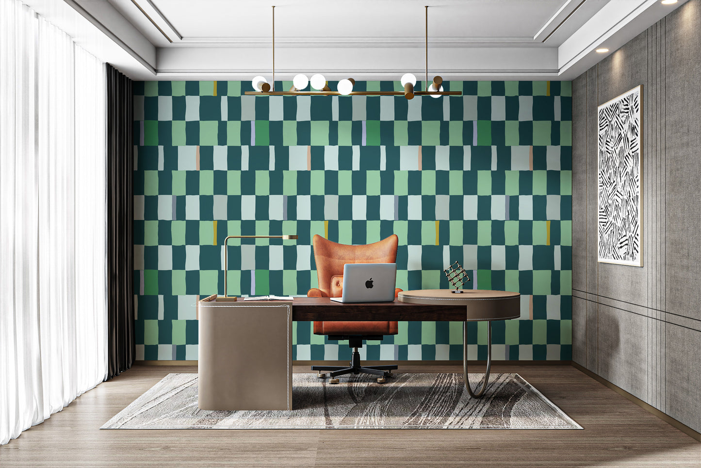 Modern wallpaper featuring a colorful summer checkered pattern.