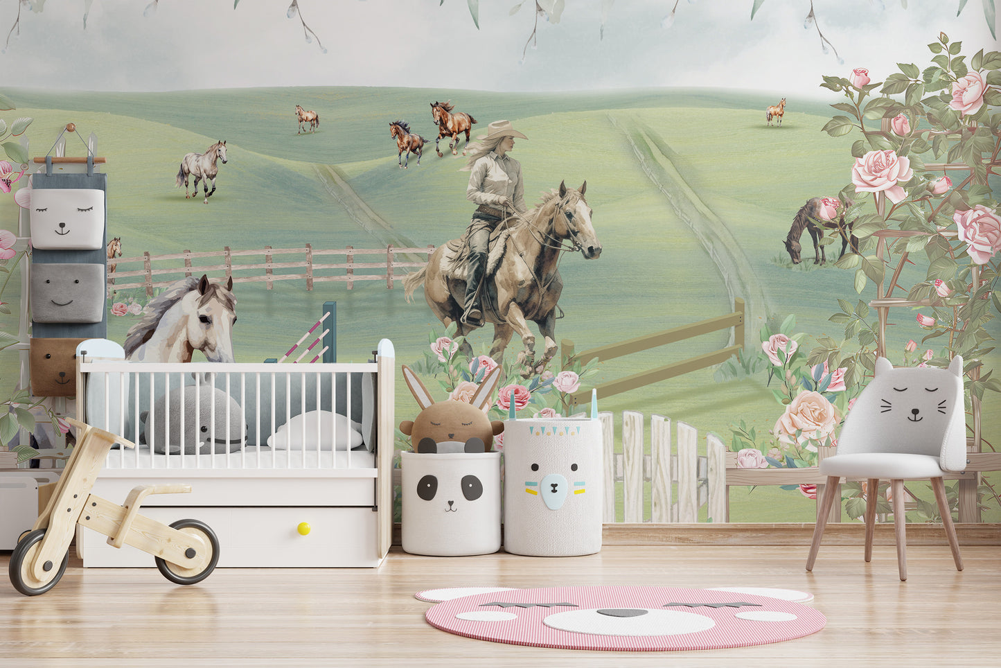 Pastoral horse mural for boys' room